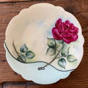 ANTIQUE T & V HANDPAINTED ROSE LIMOGE PLATE